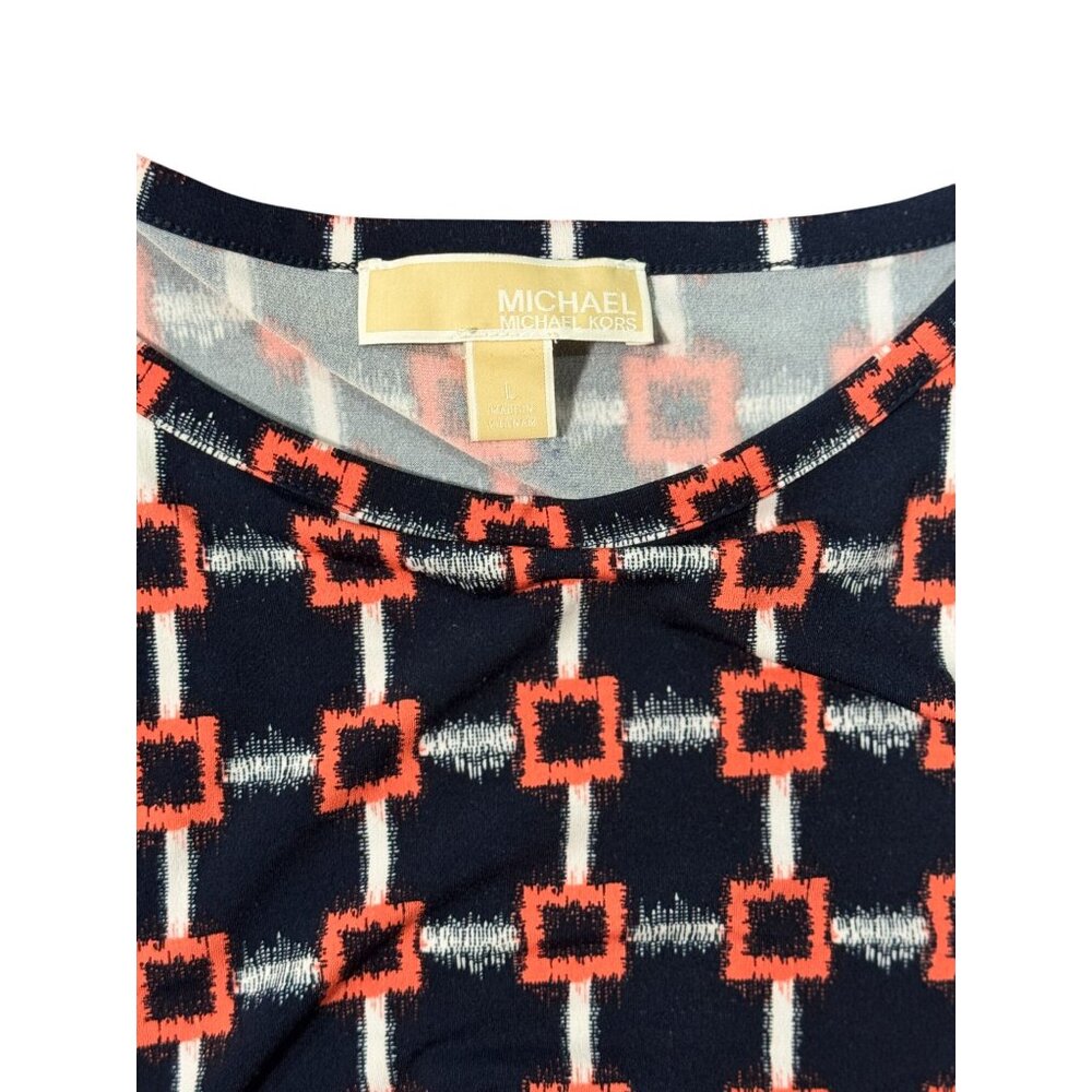 Michael Kors Womens L Long Sleeve Geometric Pattern Dress Blue Orange Stretch - Picture 7 of 9